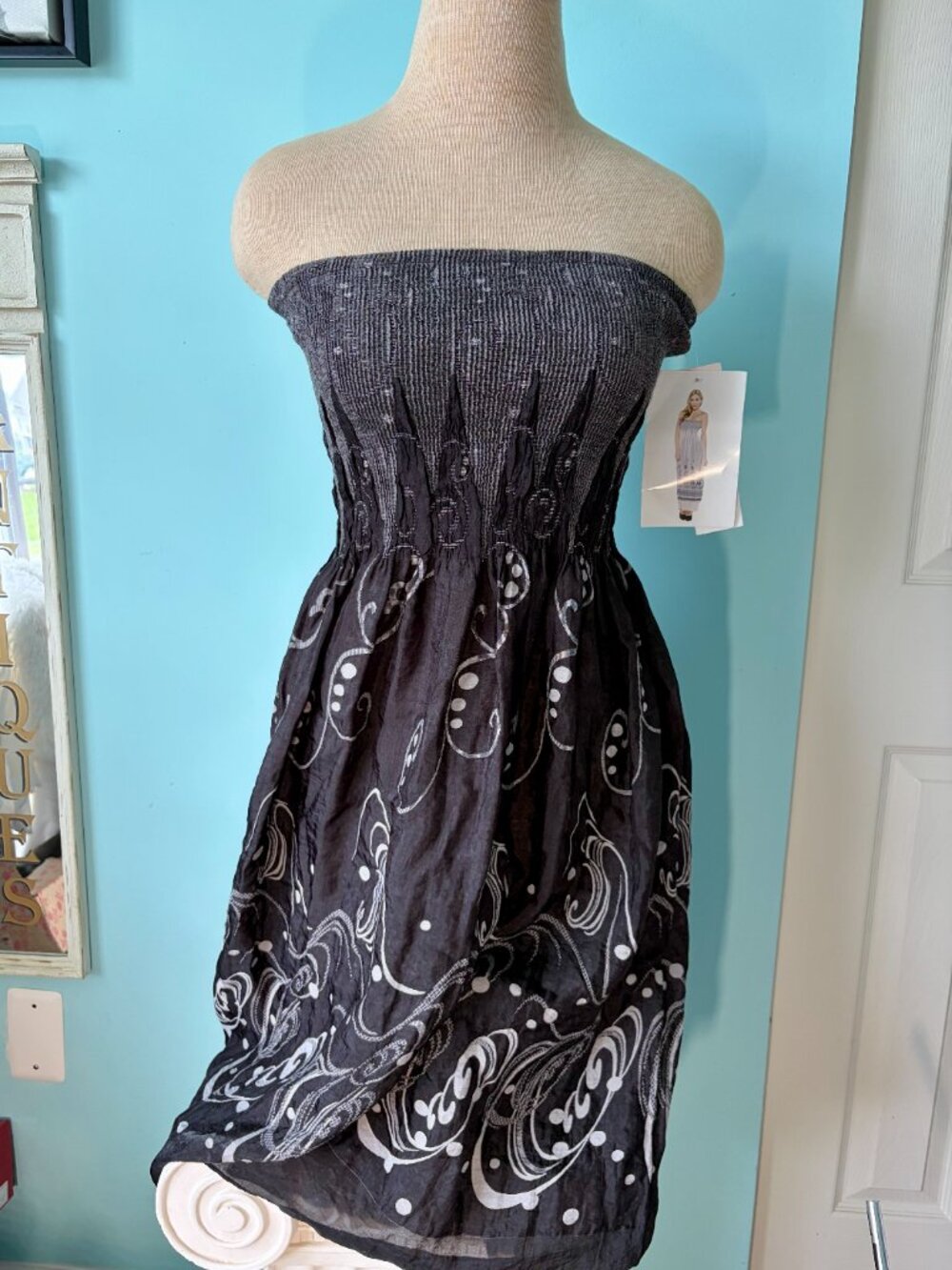 Lapis smocked strapless casual boho dress